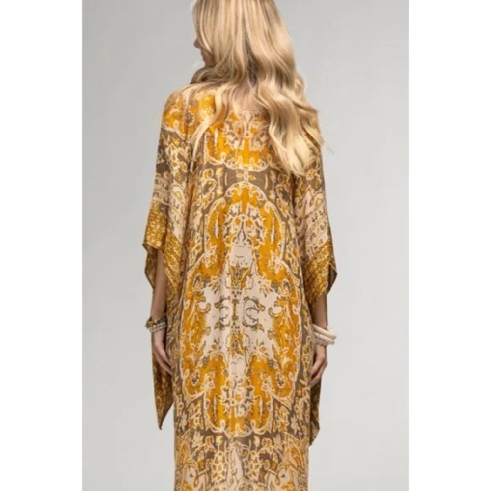 SOLD OUT Mustard Mandala Bohemian Kimono Coverup Open Top Wrap One Size Boho - Picture 4 of 5